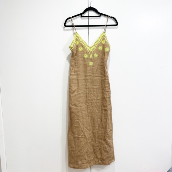 Zara Linen Embroidered Eyelet Midi Dress Size Small - Picture 4 of 7
